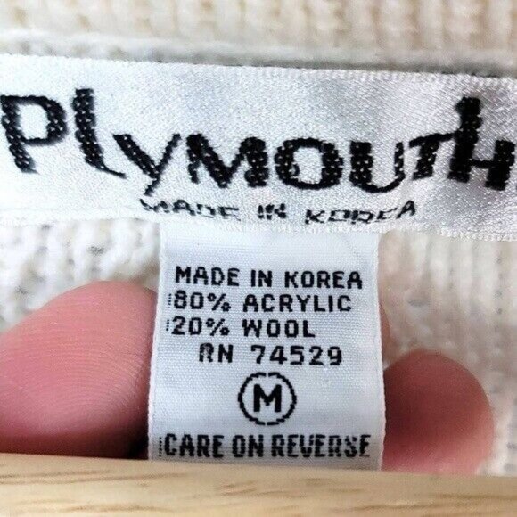 Plymouth! Womens Sweater Cardigan Cream Medium V Neck Pockets Long Sleeve VTG - Picture 6 of 6